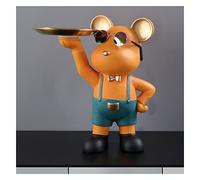 Key Bowl Bear Sculpture Deco, Desk Deco, Key, Hallway Deco, Money Box with Tray Stainless Steel, Resin,Orange b