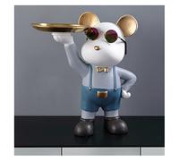 Key Bowl Bear Sculpture Deco, Desk Deco, Key, Hallway Deco, Money Box with Tray Stainless Steel, Resin,White b