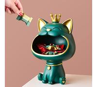Key Bowl for Entryway Table, Lucky Cat Statue Candy Dish for Office Desk Art Home Decor (A - Green)