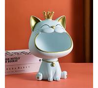 Key Bowl for Entryway Table, Lucky Cat Statue Candy Dish for Office Desk Art Home Decor (A - Light Blue)
