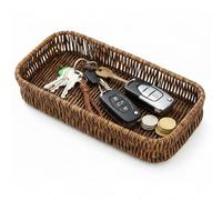 Key Bowl - Wicker Tray and Rattan Tray for Hallways - Decorative Woven Tray & Key Dish for Console Table, Perfume and Vanity Keys Bowl Organisation
