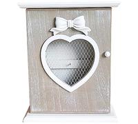 key box, Key Box Wall Mount Wood Minimalist Industrial Style Cabinet, Heart-shaped Cutout Bowknot Decoration Storage(Grey A 26 * 21 * 5.5cm)
