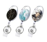 Key Chain, 3pcs Marble Print Retractable Lanyard Heavy Duty Key Ring Clip, Double Sided UV Printed Oval Badge Reel with Carabiner Keychain Clasp for Office Workers Nurses Teachers and ID Badges
