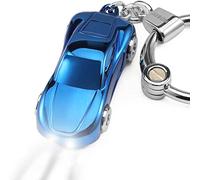 Key Chain, Creative Mini Car Keychain Flashlight with 2 Modes LED Lights, Portable Car Keyfob Key Chain Ring Holder for Office Backpack Purse, Novelty Pocket Lights Gift for Men Women Kids (Blue)