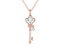 Key Chain for Women, 925 Sterling Silver Heart Zircon Pendant Necklace, Chains Lock and Skeleton Necklace