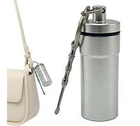 Key Chain Pill Container | with Metal Spoon Small Box - Key Ring Pocket Pill Case for Men | for Fish Oil Supplements Jewelry Adults Men Women Daily Work Travel Hiking Camping