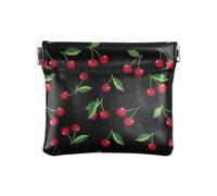 Key Chain Pouch, Poppy Flowers Red Orange Small Change Pouch Portable Change Purse, Small Makeup Bag for Women, Red Cherries Green Leaves Black, One Size, Red Cherries Green Leaves Black