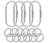 Key Chain, Silver Carabiner, Durable Brass Key Rings 4 Pack, with 12 Rings Carabiner Keychain Clip, Simple Style Car Screw Lock Key Organizer for Men and Women