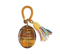 Key Chains for Women, Natural Crystal Palm Stone Keychain Natural Stone Keyring With Engraved Positive Quote Handmade Boho Tassel Key Ring Good Luck Bag Charm Gift for Women Men