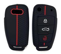 Key Cover Fob Fits for Audi A1 A3 S3 A4 S4 RS4 A6 S6 RS6 Q3 Q5 Q7 TT R8 Seat Key Protection Case, 3 Buttons Silicone Car Key Fob Case (Red)