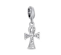 Key Egyptian Ankh Cross Dangle Charm Bead for Bracelet .925 Sterling Silver