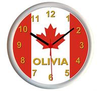 Key Expressions Personalised CANADA/THE MAPLE LEAF/CANADIAN FLAG Wall Clock | Wall Clock Diameter 23cm (9 inches),Quiet Quartz Movement,Requires 1 x Size AA Battery (starter battery included)