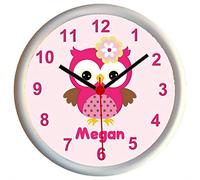 Key Expressions Personalised PINK OWL Girls Bedroom Wall Clock