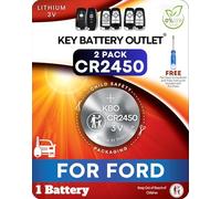 Key Fob Battery for Ford Lincoln Explorer Expedition Fusion Edge Bronco Ranger Mustang (1 Pack) CR2450 Remote Key Battery Replacement with Screwdriver (M3N-A2C931426, HC3T15K601AB) Check Fitment Guide
