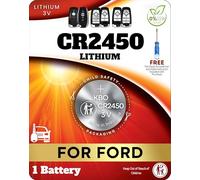 Key Fob Battery for Ford Lincoln Explorer Expedition Fusion Edge Bronco Ranger Mustang (1 Pack) CR2450 Remote Key Battery Replacement with Screwdriver (M3N-A2C931426, HC3T15K601AB) Check Fitment Guide