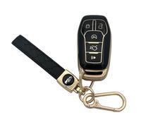 Key Fob Cover for Edge Mustang: 5 Buttons Soft TPU Remote Case Protector with Keychain Fit for Ford Fusion F150 F250 F350 Explorer Lincoln MKX MKZ MKC 2013 to 2019 164R8117 N5FAO8TAA (Gold+Black)