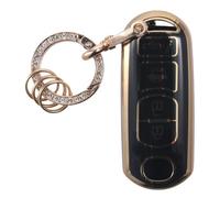 Key Fob Cover for Mazda, Soft TPU Protection Car Key Case Shell with Keychain 3 4 Buttons Car Key Fob Case for Mazda 3 6 8 Miata MX-5 CX-3 CX-5 CX-7 CX-9 (Gold-Black)