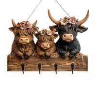 Key Holder for the Wall, 4 Hooks, Cow Design, Rustic Hanger, Decorative Wooden Key Hooks for the Wall, for Hat, Towel, Coat, Bag, Backpack, Handbag, Bathroom, Home, Entrance