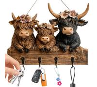 Key Holder for the Wall, Cow Design, Wood, 4 Hooks, Rustic Decorative Wall Key Holder, Handbags, Bathroom, Home, Entrance, Living Room, Bedroom, Kitchen, Where It For Ord