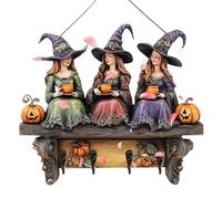 Key Holder for the Wall, Halloween Witch Key Holder with 4 Hooks, Wooden Shelf with Pumpkin Decoration for Storage, Coat, Bag, Door, Hallway
