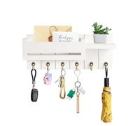 Key Holder for Wall - Key Hooks Wall Mounted with Shelf, Wooden Key Rack Letter Holder with 6 Hooks,Key Hooks for Home Decor, Key Hanger with Coat Hooks, Box Key Holders for Entryway Hallway (White)