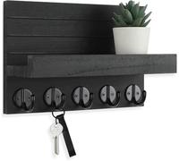 Key Holder for Wall, Wooden Key Rack with Shelf and Hooks, Wall Mounted Key and Mail Organizer, Minimalist Home Decor for Entryway Hallway KitchenBlack,S