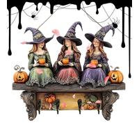 Key Holder, Halloween Witch Wall Key Holder with 4 Hooks, Wooden Organiser with Pumpkin Design for Home, Dorm, Door, Entrance Area