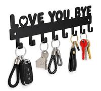 Key Holder Wall Mount & Love You Bye Sign Key Holder, Key Hooks with 8 Hooks,Key Holder Wall Mount Self Adhesive, Key Rack for Wall No Drill for Entryway, Front Door, Hallway, Living Room - Black