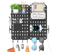 Key Holder Wall Mount & Mail Shelf, 11-in-1 DIY Key Organizer Rack with 5 Hooks Wall Hanger, Phone Glasses Letter Holder Detachable Storage Box Keys Hanger for Entryway Hallway Bedroom Office Decor