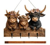 Key Holder Wall Mount - Rustic Cow Wood Key Holder | Rustic Wooden for Crafts, Farmhouse Country Cows, Hanging Keys, Christmas Decoration, Pendant with