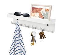 Key Holder with Tray and 6 Hooks, Self Adhesive or Drilling 2 Ways Installation Wall Keys Rack, Rust-proof Key Hangers, Home Decor Keys Organizer for Hallway, Entryway, Bedroom, Mudroom, Office