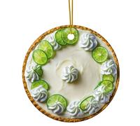 Key Lime Pie Christmas Ornament, Dessert, Pastry Food Themed Foodie Novelty Ceramic Holiday Xmas Gift Tree Décor with Whipped Cream, Lime Slices for Baking Lovers, Bakers (Flat Printed Design, Not 3D)