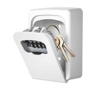 Key Lock Box Wall Mounted, Fayleeko 4 Digit Combination Lockbox for Outside, House Keys - 5 Keys Capacity, Key Safe Security Storage Lock Box for Indoor, Outdoor, Garage, Garden, Store (White, 1Pack)