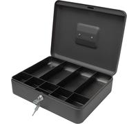 Key Lockable Cash Box with Removable Coin Tray - 12 Inch - Black