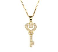 Key Necklace For Women, Heart Zircon Pendant Necklace, Necklaces Lock And Skeleton Gold The Giving Keys