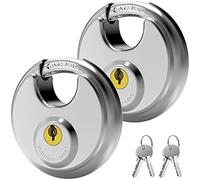 Key Padlock Outdoor, [2-Pack] [Waterproof] Diyife 70mm Stainless Steel Disc Lock Heavy Duty Padlock Weatherproof with 9.5mm Shackle for Warehouse, Container, Garage, Gate, Shed, Fence (4 Keys)