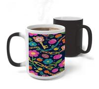 Key Pattern Mug Heat Sensitive Color Changing Cups 11 Oz Novelty Ceramic Discoloration Mugs Funny Morphing Mugs Creative Magic Mug Modern Coffee Cup for Men Women