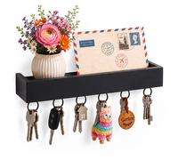 Key rack, key holder, bamboo, 6 hooks, shelf