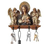 Key Rack - Key Holder Wall Mount | 4 Hooks Wood Religious Space Saving Hanger, Jesus Keys Organizer for Family Students Entryway Shelf Home Bedroom Indoor