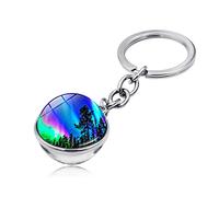 Key Ring 2 Pieces Starry Sky Northern Lights Time Gemstone Keychain Metal Keyring, F