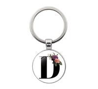 Key Ring Belt Clip English Letter Keychain Pendant Glass Letter Flower Pendant Keyring Decoration Souvenir Gift Key Ring with Wallet (D, 8x6x2cm)