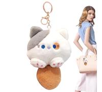 Key Ring with Cat - Impatatic Plush Key Ring, Beautiful Pendant with Plush Key Chain - Accessories for Bags and Backpacks, Pendant in the Shape of a Cat in Plush, Soft Cat for, White Gray, Siehe