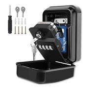Key Safe, Key Safe Wall Mounted, Key Lock Box Outdoor, Keysafe Wall Mounted Outside with 4 Digit Combination, Large Capacity Key Box with Two Emergency Keys, for Outside Home Garage Office School