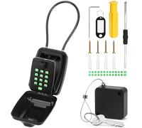 Key Safe Wall Mounted Police Approved - Portable Key Lock Box Outdoor with Removable Shackle, Retractable Tether & Illuminated Button Stickers - Large Key Box for Home Office, Free of Installation