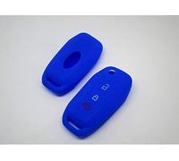 Key Shell Cover Compatible With Ford Fiesta Focus Kuga Edge Transit Tourneo Puma Mondeo Folding Key Silicone Rubber 3 Buttons Key Chain Case Protective Remote Control (BLU)