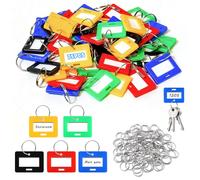 Key Tags Labels Luggage Plastic - 75 Pieces Key Fobs with Split Ring in 5 Colours/Labels ID Keyring Tags for Luggage/Pet Name Memory Stick Tags for Backpacks
