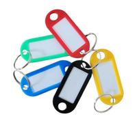 Key Tags with Label Window, Pack of 5, Assorted Colours, Plastic with Metal Ring