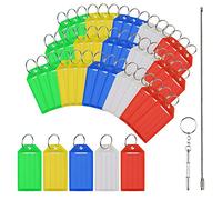 Key Tags, ZoomSky 50pcs Assorted Colours Key Ring Tags Holder Key Fobs ID Luggage Labels with Stainless Steel Rope and Metal Key Tool