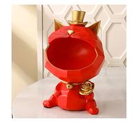 Key Tray, Candy Bowl for Lucky Cat, Cat Statue for Living Room, Hallway, Decorative Key Storage Box,D red