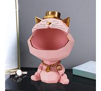 Key Tray, Candy Bowl for Lucky Cat, Cat Statue for Living Room, Hallway, Decorative Key Storage Box,D red